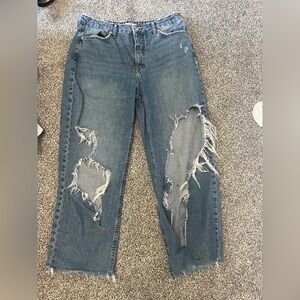 Distressed Blue Jeans mom jeans